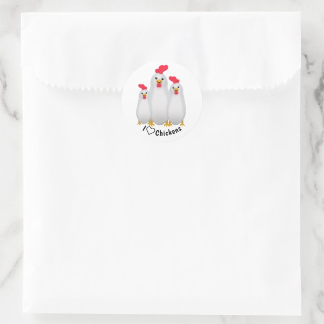 I Love Chickens! Classic Round Sticker (Bag)