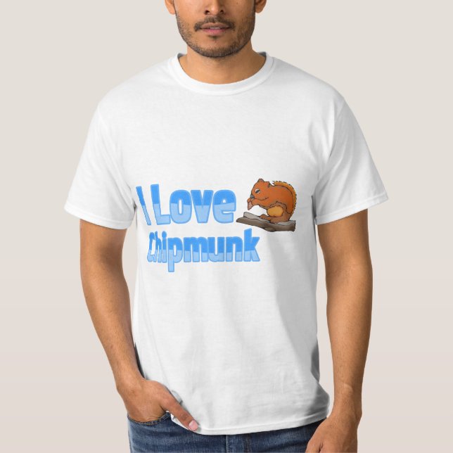 I Love Chipmunk Blue Colour Text Brown Chipmunk T-Shirt (Front)