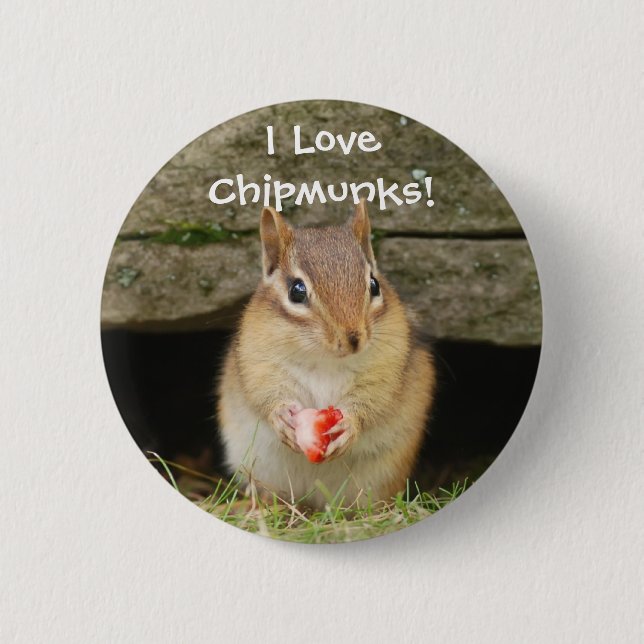 I love chipmunks! 6 cm round badge (Front)