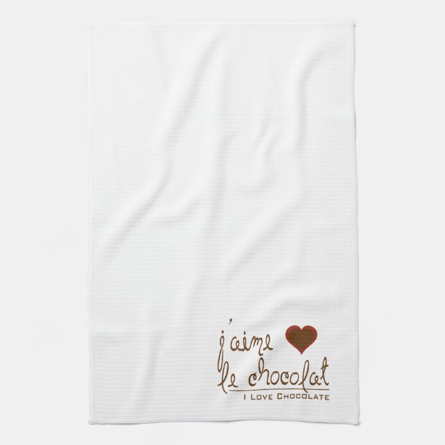 I Love Chocolate, in French! Tea Towel (Vertical)