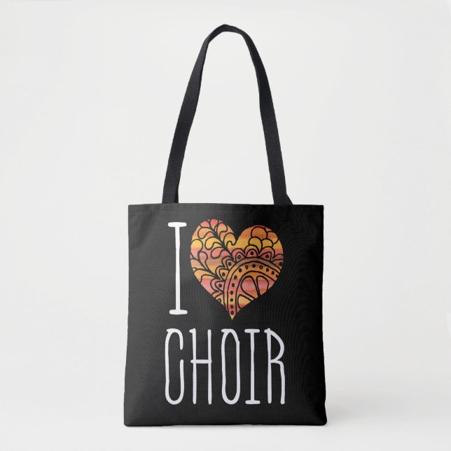 I Love Choir Yellow Orange Mandala Heart Tote Bag (Front)