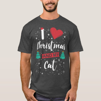 I Love Christmas And My Cat I Snowflakes Xmas Tree T-Shirt