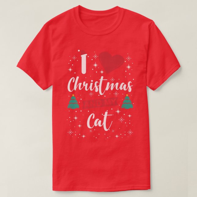 I Love Christmas And My Cat I Snowflakes Xmas Tree T-Shirt (Design Front)