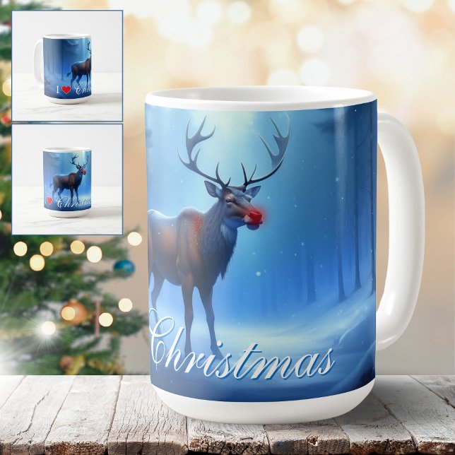 I Love Christmas Blue Winter Reindeer Coffee Mug (Creator Uploaded)