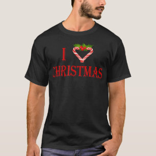 I Love Christmas Festive Cute Candy Cane Heart T-Shirt