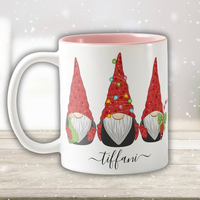 I Love Christmas Gnomes Personalise with Name Two-Tone Coffee Mug (Creator Uploaded)