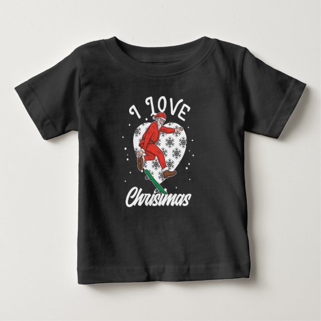 I Love Christmas Snowboarding Santa Claus Funny Baby T-Shirt (Front)