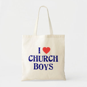 I love church boys tote bag