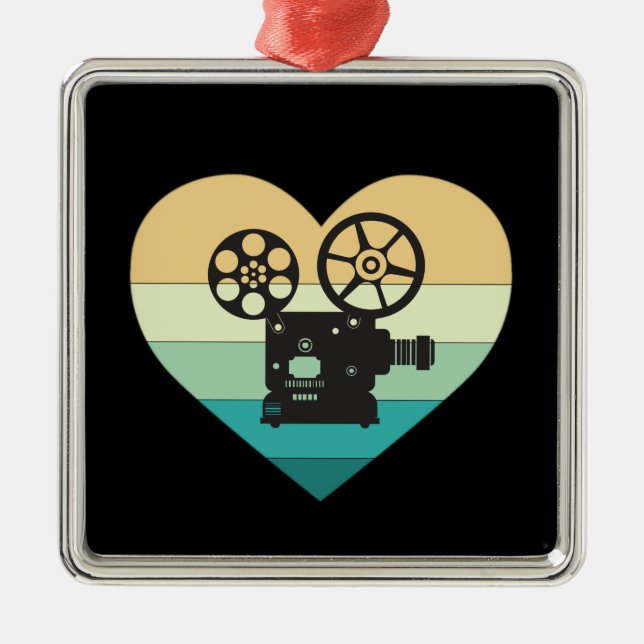 I Love Cinema Retro Movie Projector Metal Ornament (Front)