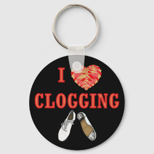 I Love Clogging Dancing Heart Shoe Key Ring