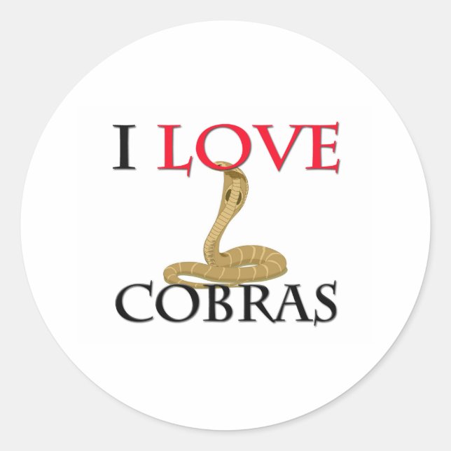 I Love Cobras Classic Round Sticker (Front)