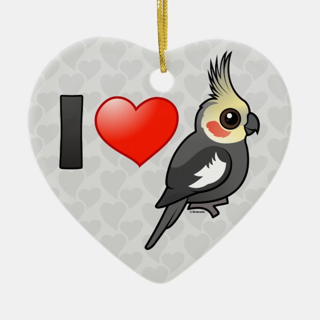 I Love Cockatiels Ceramic Tree Decoration (Front)