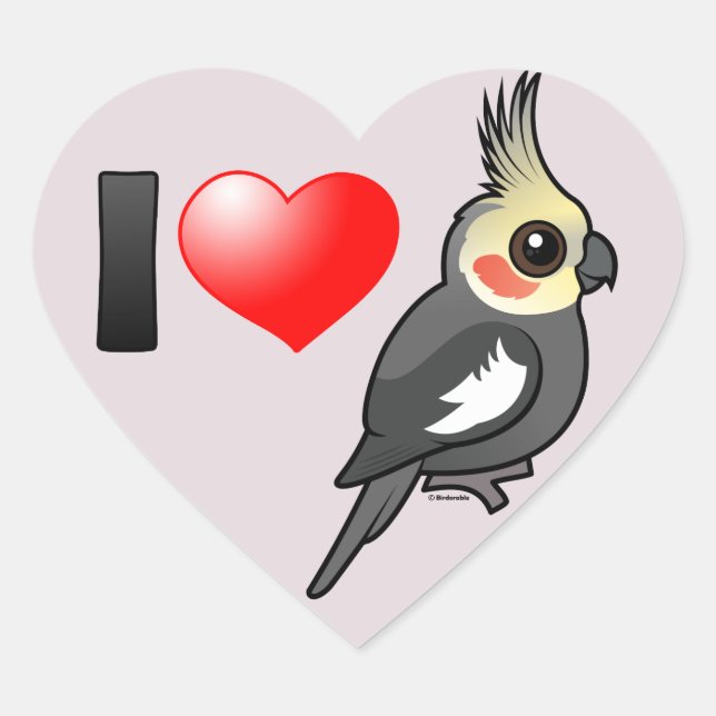 I Love Cockatiels Heart Sticker (Front)