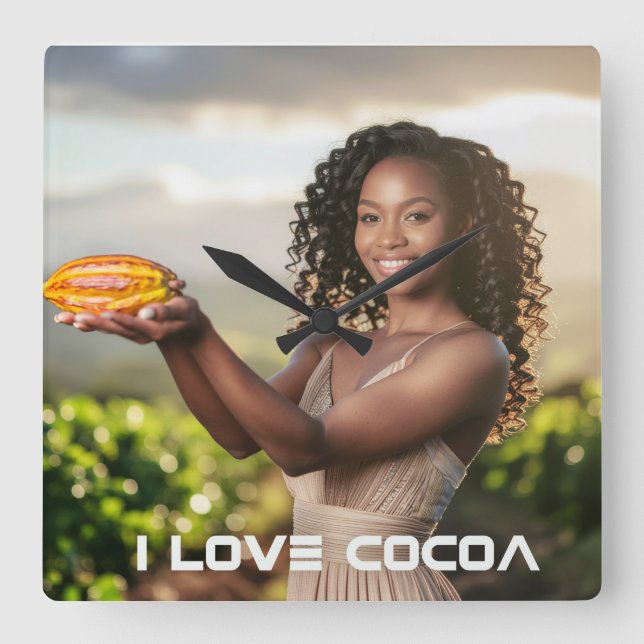 I LOVE COCOA SQUARE WALL CLOCK (Front)