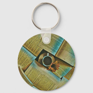 I love coffee and books key ring