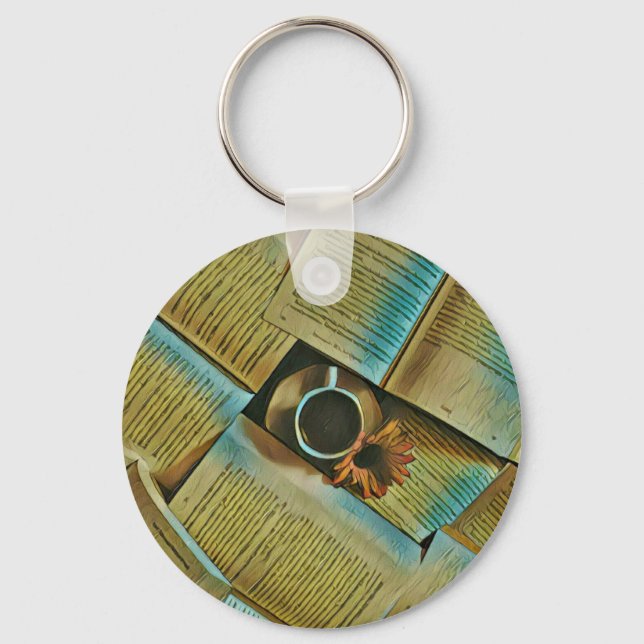 I love coffee and books key ring (Front)