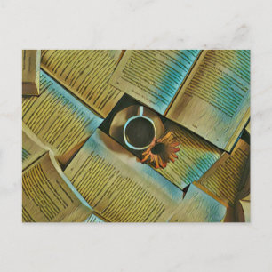 I love coffee and books postcard