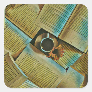 I love coffee and books square sticker