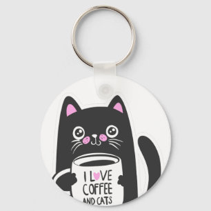 I love coffee and cats - Choose background color Key Ring