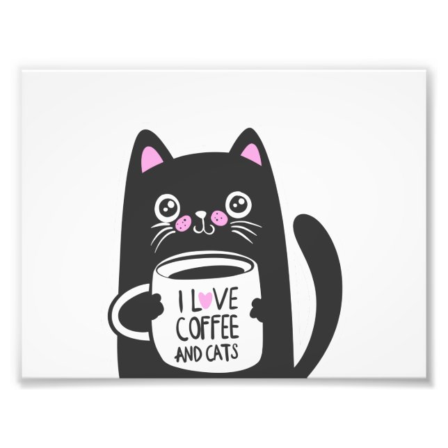 I love coffee and cats - Choose background colour Photo Print (Front)