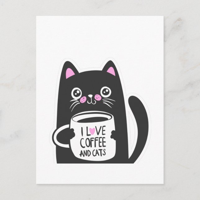 I love coffee and cats - Choose background colour Postcard (Front)