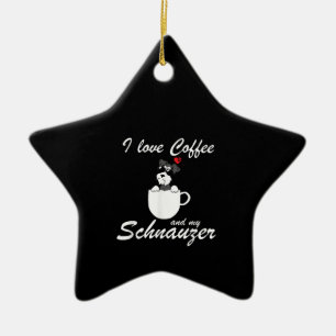 i love coffee and my schnauzer dog lovers ceramic ornament