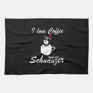 i love coffee and my schnauzer dog lovers tea towel