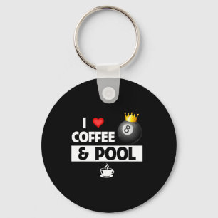 I Love Coffee And Pool Stick 8 Ball Pocket Billiar Key Ring