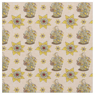I love Coffee  and Yellow flowers Fabric