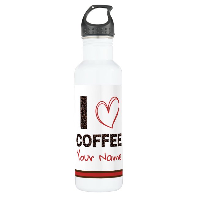 I Love Coffee Bean Heart Brown Red Modern Custom 710 Ml Water Bottle (Front)