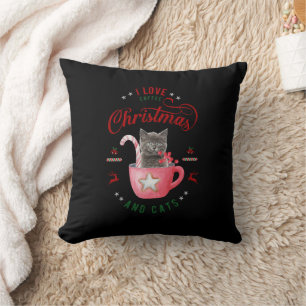 i love Coffee Christmas and Cats Joyful Greetings Cushion