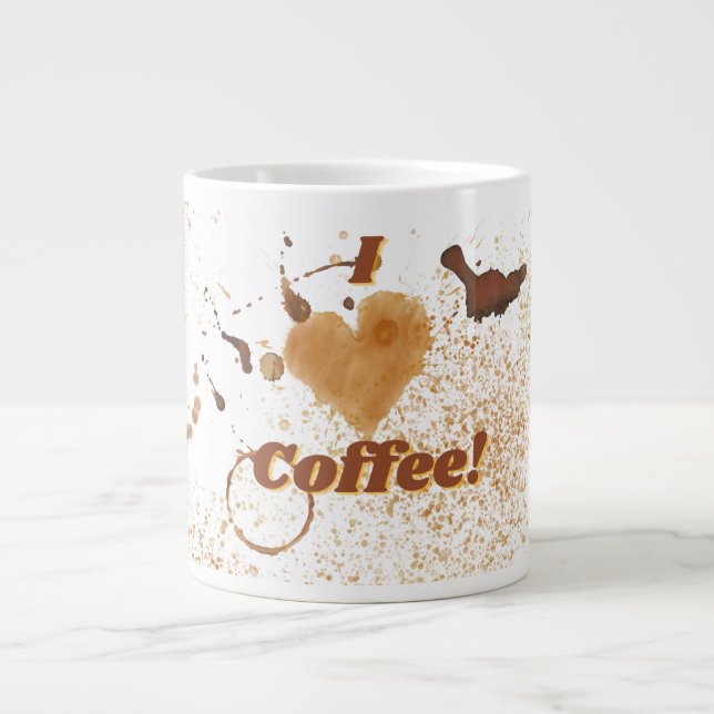 I Love Coffee, Coffee Stained  Large Coffee Mug (Front)