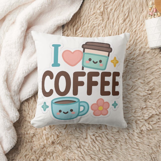 I Love Coffee Cute Kawaii Sticker – Adorable Coffe Cushion (Blanket)