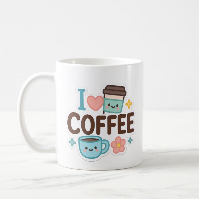 I Love Coffee Cute Kawaii Sticker – Adorable Coffe Mug (Left)