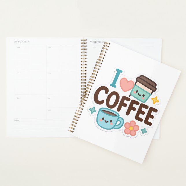 I Love Coffee Cute Kawaii Sticker – Adorable Coffe Planner (Display)