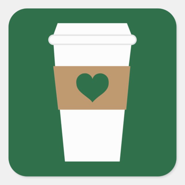 I Love Coffee Disposable Coffee Cup Square Sticker (Front)