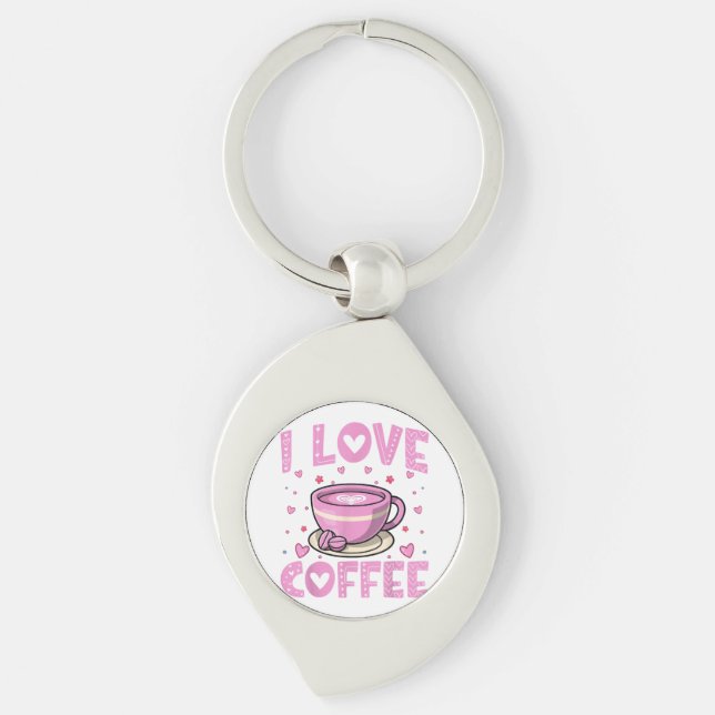 I Love Coffee - Funny Coffee Drinker Caffeine Addi Key Ring (Front)
