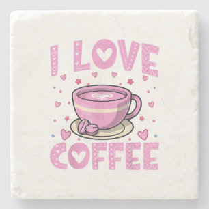 I Love Coffee - Funny Coffee Drinker Caffeine Addi Stone Coaster