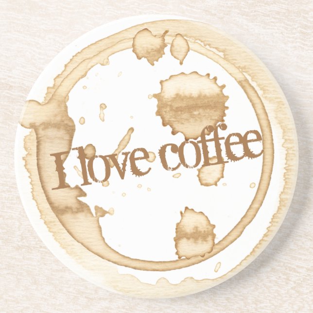 I Love Coffee Grunge Text with Coffee Stains Coaster (Front)
