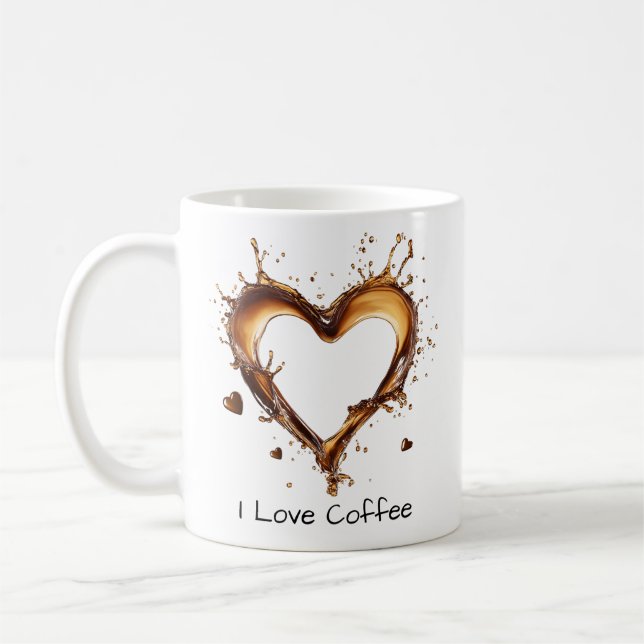 I Love Coffee, Heart Coffee Splash Design, Funny Coffee Mug (Left)