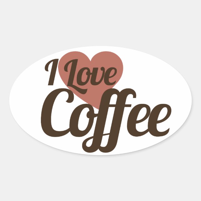 I Love Coffee Oval Sticker (Front)