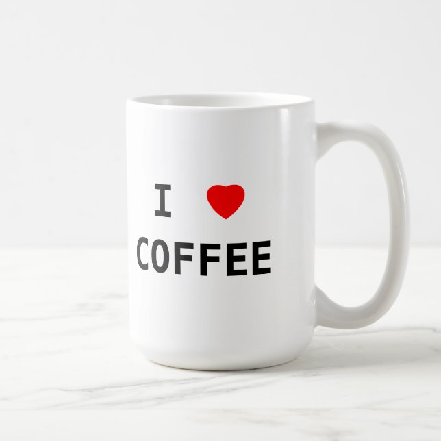 I Love Coffee Red Heart Text Coffee Fan Gift Mug (Right)