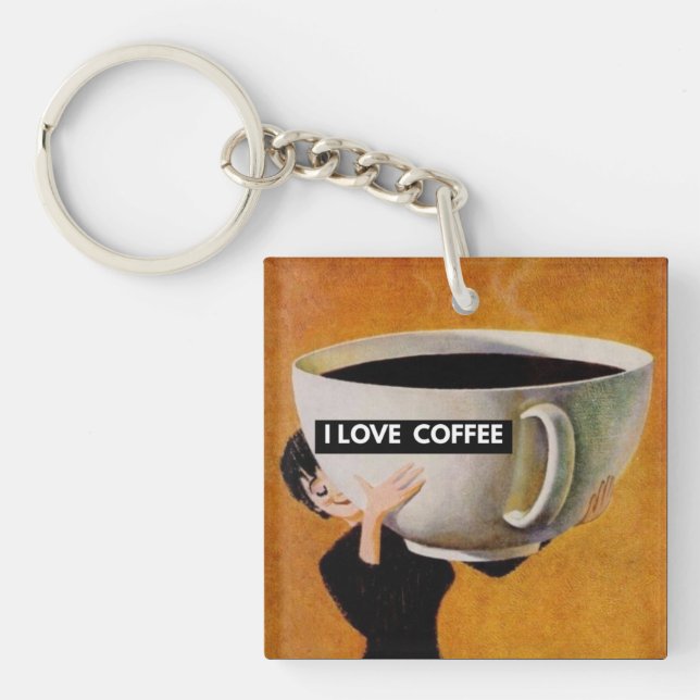 I Love Coffee retro Key Ring (Front)