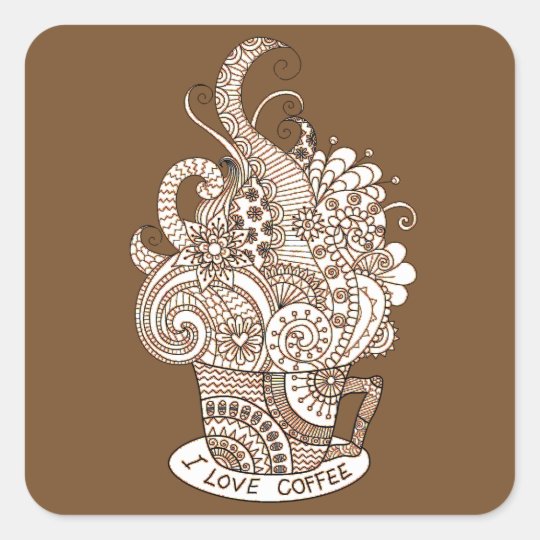 I Love Coffee Square Sticker