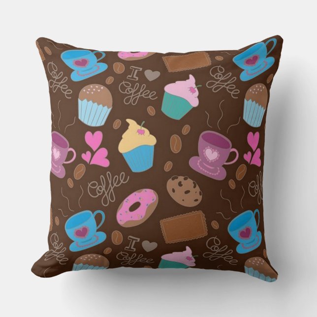 I Love Coffee Sweets & Treats Throw Pillow (Front)
