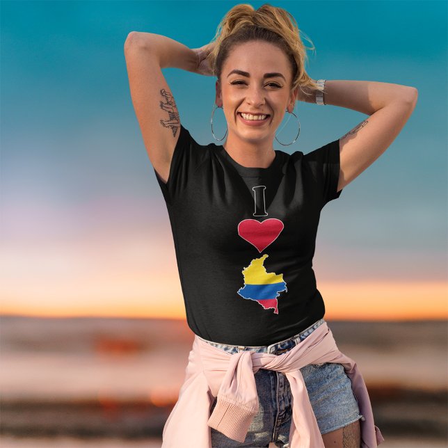 I Love Colombia Vertical Heart Colombian Flag Map T-Shirt (Creator Uploaded)