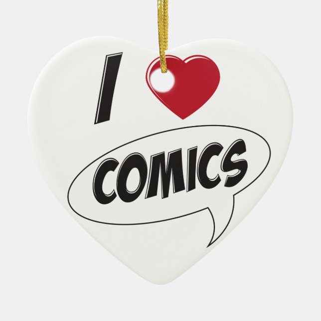 I Love Comics! *Heart* Ceramic Ornament (Front)