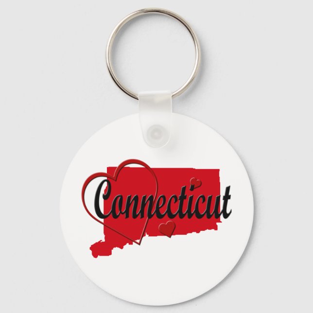 I Love Connecticut Hearts Map Key Ring (Front)