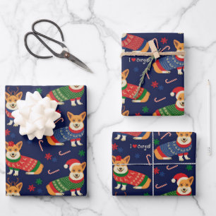 I Love Corgis Christmas Sweater Wrapping Paper Sheet