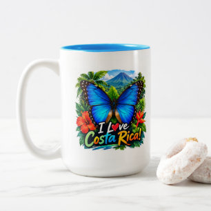 I Love Costa Rica Blue Morpho and Toucan Two-Tone Coffee Mug